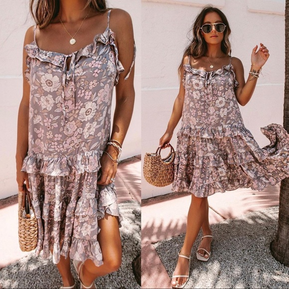 FLORAL RUFFLE TIERED BABYDOLL DRESS - Picture 3 of 3